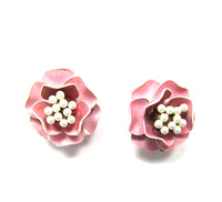 1950s Marvella Pearl and Enamel Floral Necklace and Earring Set - Earrings - Thumbnail