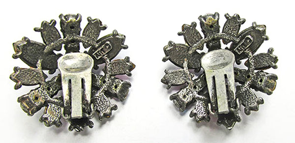 Art Vintage 1950s Designer Red, Pink, and AB Rhinestone Earrings - Back