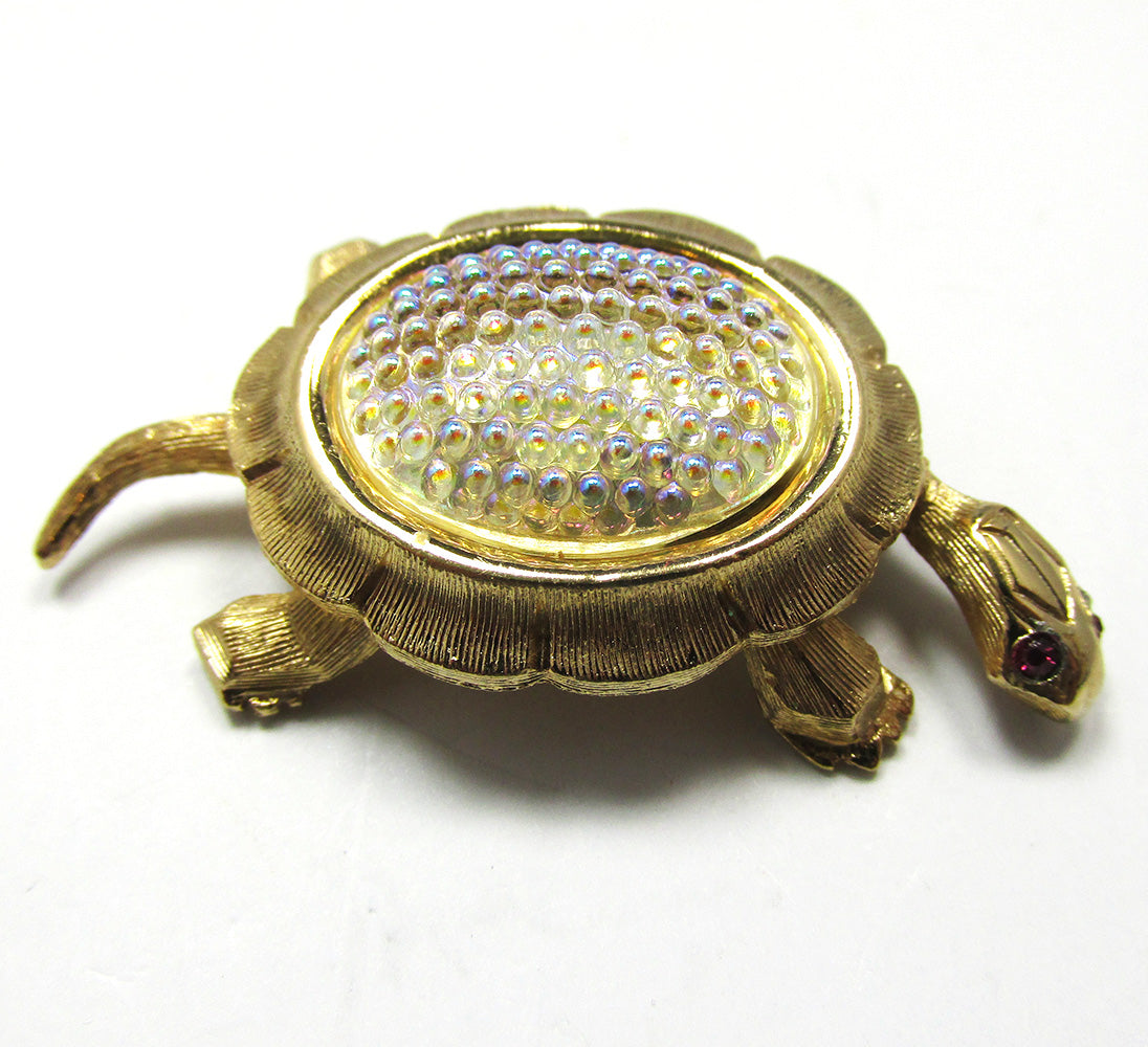 Signed Napier Designer Vintage 1960s Diamante Figural Turtle Pin - Front