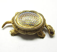 Signed Napier Designer Vintage 1960s Diamante Figural Turtle Pin - Front - Thumbnail