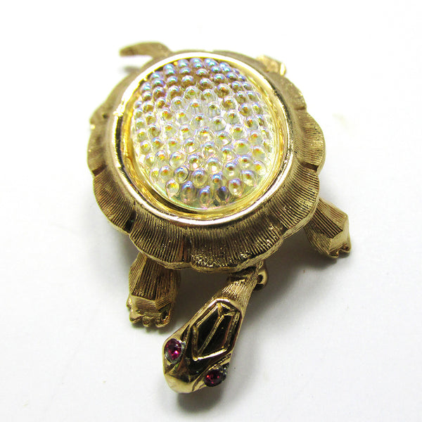 Signed Napier Designer Vintage 1960s Diamante Figural Turtle Pin - Front