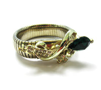Unique 1940s Vintage Expandable Diamante and Gold Floral Bracelet - Front - Thumbnail