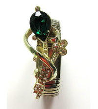 Unique 1940s Vintage Expandable Diamante and Gold Floral Bracelet - Front - Thumbnail