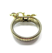Unique 1940s Vintage Expandable Diamante and Gold Floral Bracelet - Back - Thumbnail