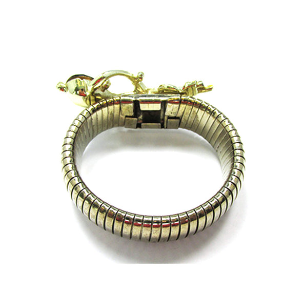 Unique 1940s Vintage Expandable Diamante and Gold Floral Bracelet - Back