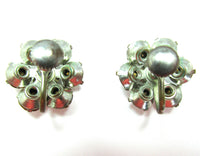 1950s Vintage Adorable Clear Diamante Floral Button Earrings - Back - Thumbnail