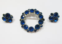 Charming Mid-Century 1950s Vintage Diamante Circle Pin and Earrings - Front - Thumbnail