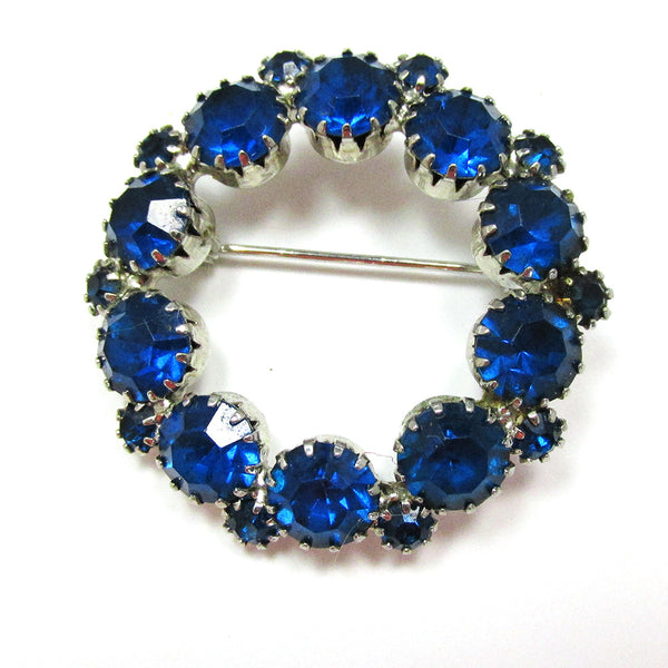 Charming Mid-Century 1950s Vintage Diamante Circle Pin and Earrings - Pin Front
