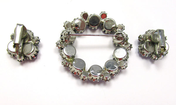 Charming Mid-Century 1950s Vintage Diamante Circle Pin and Earrings - Back