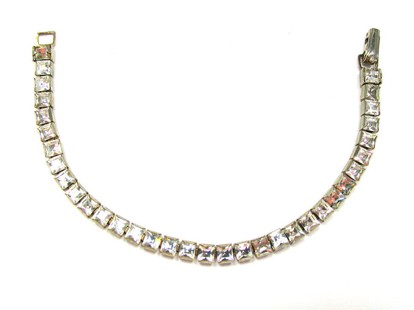 Mid-Century Vintage 1950s Brilliant Clear Diamante Tennis Bracelet - Front