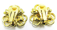 Vintage 1950s Triple Heart Pearl and Clear Rhinestone Gold Earrings - Back - Thumbnail