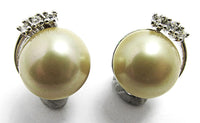 Vintage 1970s Signed Contemporary Style Pearl and Rhinestone Earrings