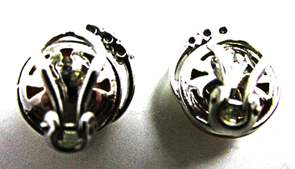 Vintage 1970s Signed Contemporary Style Pearl and Rhinestone Earrings - Back