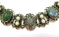 Dramatic 1950s Mid-Century Gothic Style Pearl and Cabochon Link Bracelet - Close Up - Thumbnail