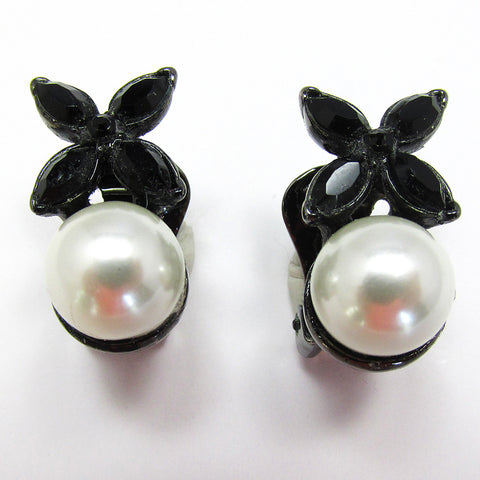 Signed Kenneth J. Lane Vintage Couture Pearl and Diamante Earrings - Front