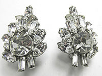 Vintage 1950s Dazzling Clear Rhinestone and Silver Leaf Earrings - Front - Thumbnail