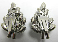 Vintage 1950s Dazzling Clear Rhinestone and Silver Leaf Earrings - Back - Thumbnail
