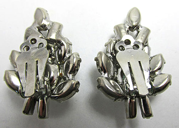 Vintage 1950s Dazzling Clear Rhinestone and Silver Leaf Earrings - Back