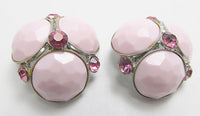 Signed Vogue Vintage 1950s Unique Pink Rhinestone Button Earrings - Front - Thumbnail