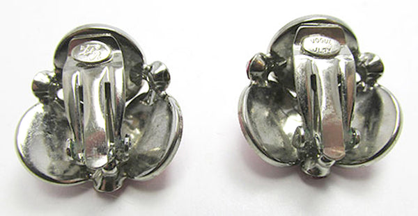 Signed Vogue Vintage 1950s Unique Pink Rhinestone Button Earrings - Back