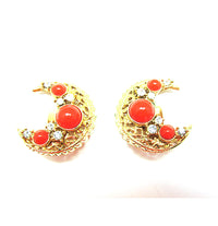 Striking Bergere 1950s Vintage Designer Diamante Half Moon Earrings - Front - Thumbnail
