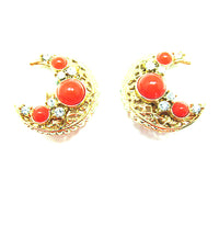 Striking Bergere 1950s Vintage Designer Diamante Half Moon Earrings - Front - Thumbnail