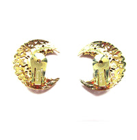 Striking Bergere 1950s Vintage Designer Diamante Half Moon Earrings - Back - Thumbnail