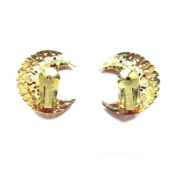 Striking Bergere 1950s Vintage Designer Diamante Half Moon Earrings - Back