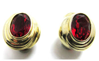 1960s Vintage Mid-Century Ruby Diamante and Gold Earrings - Front - Thumbnail