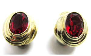 1960s Vintage Mid-Century Ruby Diamante and Gold Earrings - Front