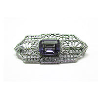 Antique/Vintage 1910s Art Deco Purple and Silver Diamante Pin - Front - Thumbnail