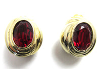 1960s Vintage Mid-Century Ruby Diamante and Gold Earrings - Front - Thumbnail