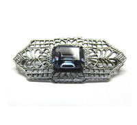 Antique/Vintage 1910s Art Deco Purple and Silver Diamante Pin - Close Up Front - Thumbnail
