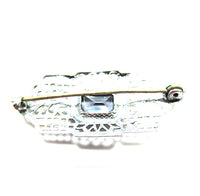Antique/Vintage 1910s Art Deco Purple and Silver Diamante Pin - Back - Thumbnail