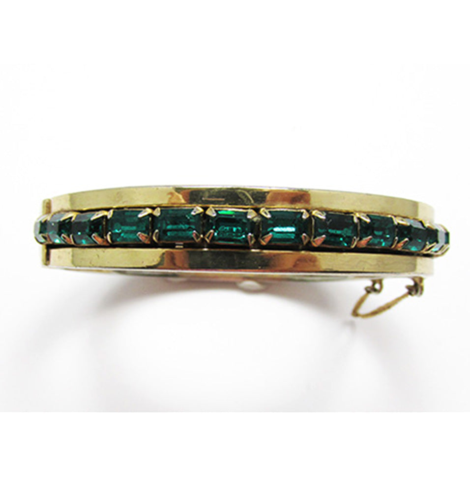Stunning Mid-Century 1950s Emerald-Green Diamante Cuff Bracelet - Front