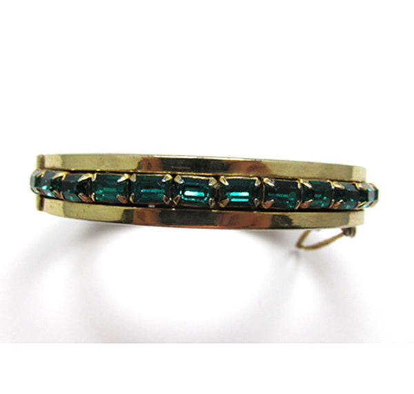 Stunning Mid-Century 1950s Emerald-Green Diamante Cuff Bracelet - Front