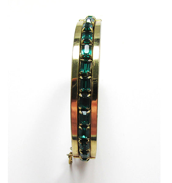 Stunning Mid-Century 1950s Emerald-Green Diamante Cuff Bracelet - Front