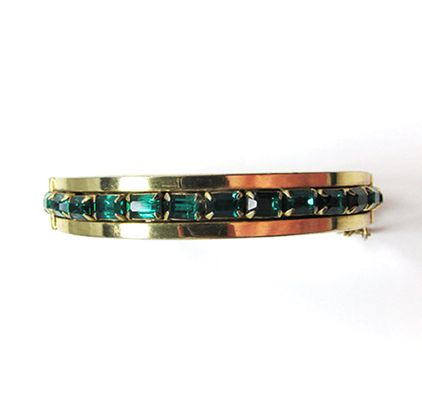 Stunning Mid-Century 1950s Emerald-Green Diamante Cuff Bracelet - Front