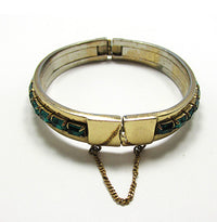 Stunning Mid-Century 1950s Emerald-Green Diamante Cuff Bracelet - Back and Inner Circumference - Thumbnail