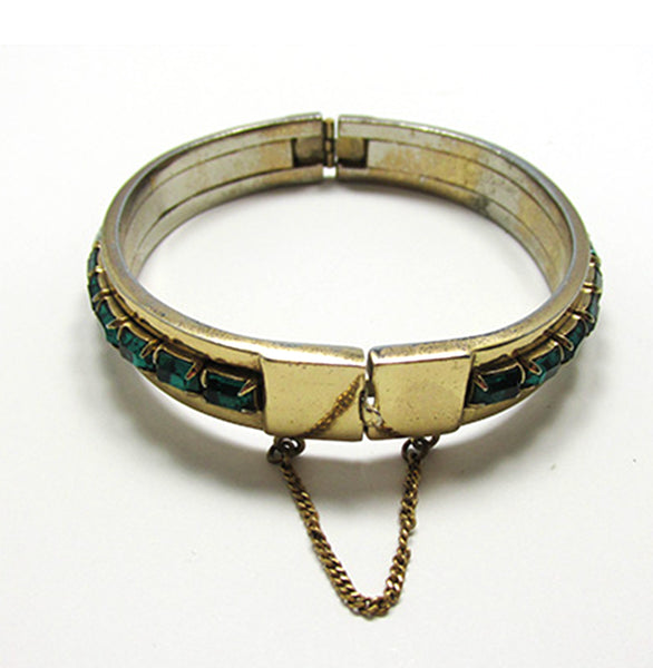 Stunning Mid-Century 1950s Emerald-Green Diamante Cuff Bracelet - Back and Inner Circumference