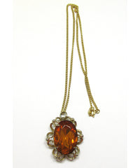 Eye-Catching 1950s Vintage Topaz and Gold Diamante Pendant - Front - Thumbnail