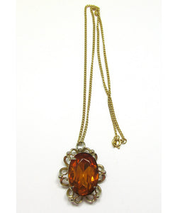 Eye-Catching 1950s Vintage Topaz and Gold Diamante Pendant - Front