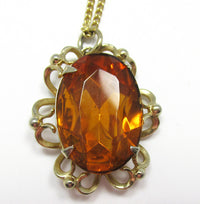Eye-Catching 1950s Vintage Topaz and Gold Diamante Pendant - Centerpiece Close Up - Thumbnail