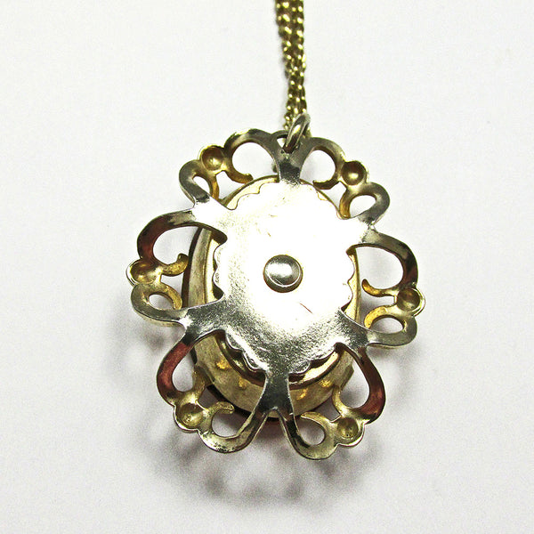Eye-Catching 1950s Vintage Topaz and Gold Diamante Pendant - Back