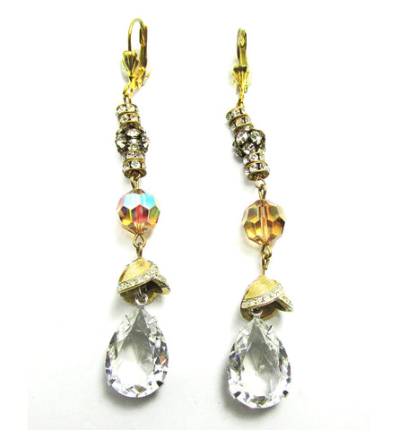 Vintage 1960s Mid-Century Diamante and Crystal Drop Earrings - Front