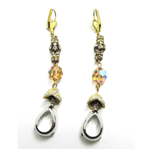 Vintage 1960s Mid-Century Diamante and Crystal Drop Earrings - Back