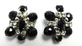 Vintage 1950s Sparkling Clear and Black Rhinestone Clip-On Earrings - Front