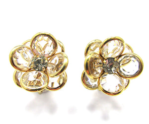 Vintage 1970s Contemporary Rhinestone and Crystal Floral Earrings - Front
