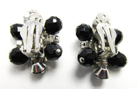 Vintage 1950s Sparkling Clear and Black Rhinestone Clip-On Earrings - Back - Thumbnail