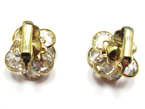 Vintage 1970s Contemporary Rhinestone and Crystal Floral Earrings - Back